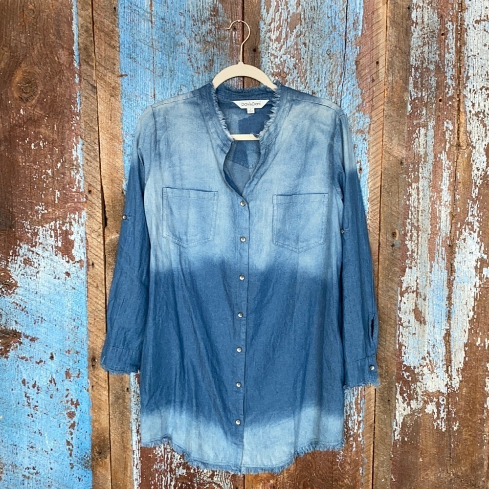 Davi & Dani Long Sleeve Chambray Mini Dress with Pockets